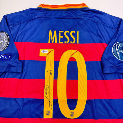 Autographed/Signed Lionel Leo Messi FC Barcelona Soccer Jersey Beckett BAS COA