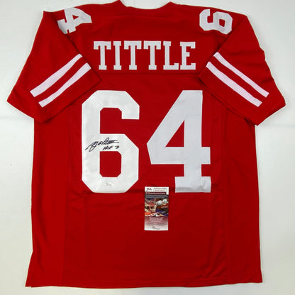 Autographed/Signed YA Y.A. Tittle HOF 71 #64 San Francisco Red Football Jersey JSA COA