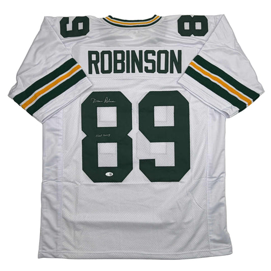Autographed/Signed Dave Robinson HOF 13 Green Bay White Football Jersey JSA COA