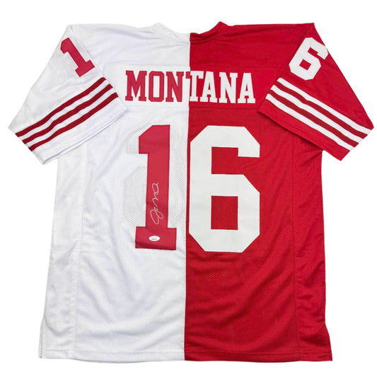 Autographed/Signed Joe Montana San Francisco Split Red/White Football Jersey JSA COA