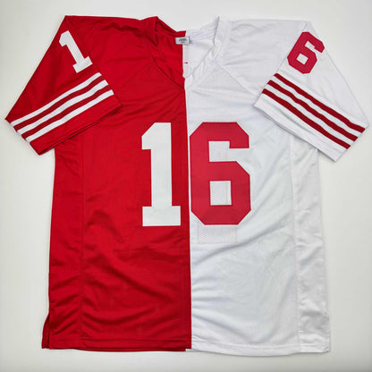 Autographed/Signed Joe Montana San Francisco Split Red/White Football Jersey JSA COA