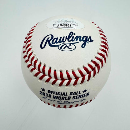 Autographed/Signed Mookie Betts 2018 World Series Rawlings Official Major League Baseball ROML JSA COA
