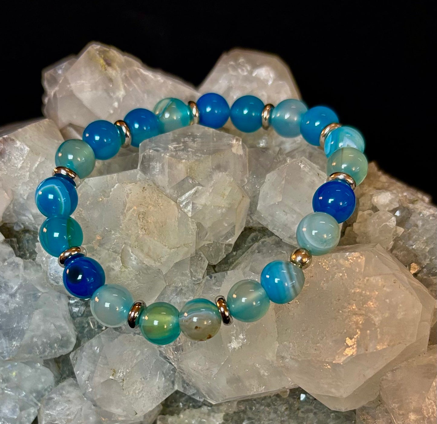 Blue Striped Agate Bracelet – Calming Energy for Small to Medium Wrists