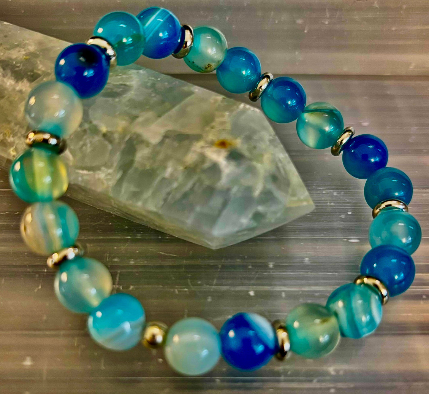 Blue Striped Agate Bracelet – Calming Energy for Small to Medium Wrists