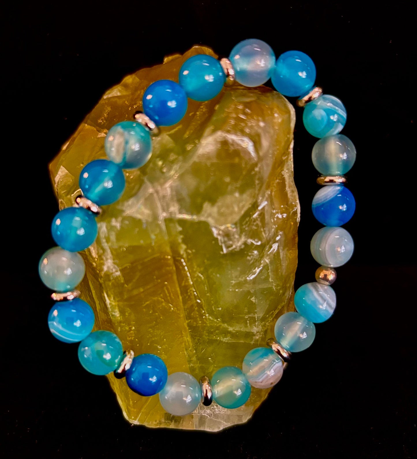 Blue Striped Agate Bracelet – Calming Energy for Small to Medium Wrists