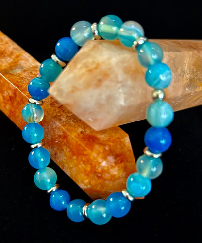 Blue Striped Agate Bracelet – Calming Energy for Small to Medium Wrists