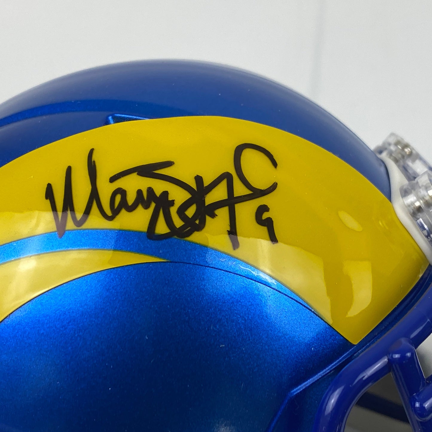 Autographed/Signed Matthew Stafford Los Angeles Rams Super Bowl LVI Champions Mini Football Helmet Fanatics COA