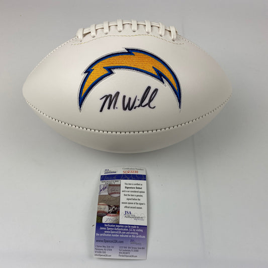 Autographed/Signed Mike Williams Los Angeles Chargers Full Size White Panel Logo Football JSA COA