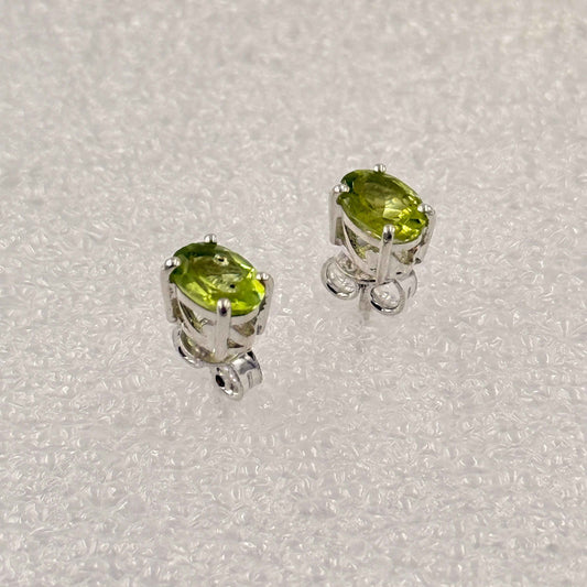 Sterling Silver Oval Peridot Post Earrings Size 2
