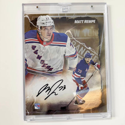 Autographed/Signed 2024 Under Wraps Emanate Matt Rempe New York Rangers Gold /50 8x10 Hockey Card Photo Fanatics COA