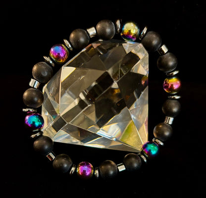Hematite and Natural Stone Unisex Stretch Bracelet – Medium Fit, Sleek Fusion Style