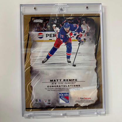 Autographed/Signed 2024 Under Wraps Emanate Matt Rempe New York Rangers Gold /50 8x10 Hockey Card Photo Fanatics COA
