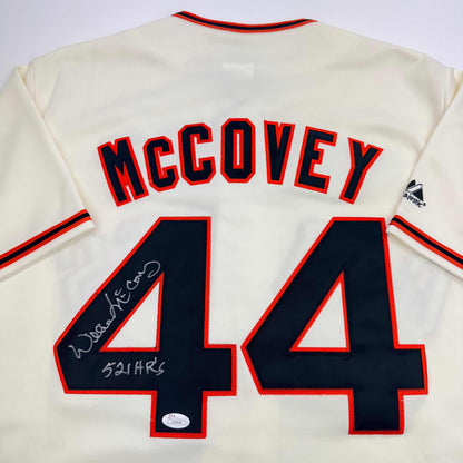Autographed/Signed Willie McCovey "521 HR's" San Francisco Cream Baseball Jersey JSA COA