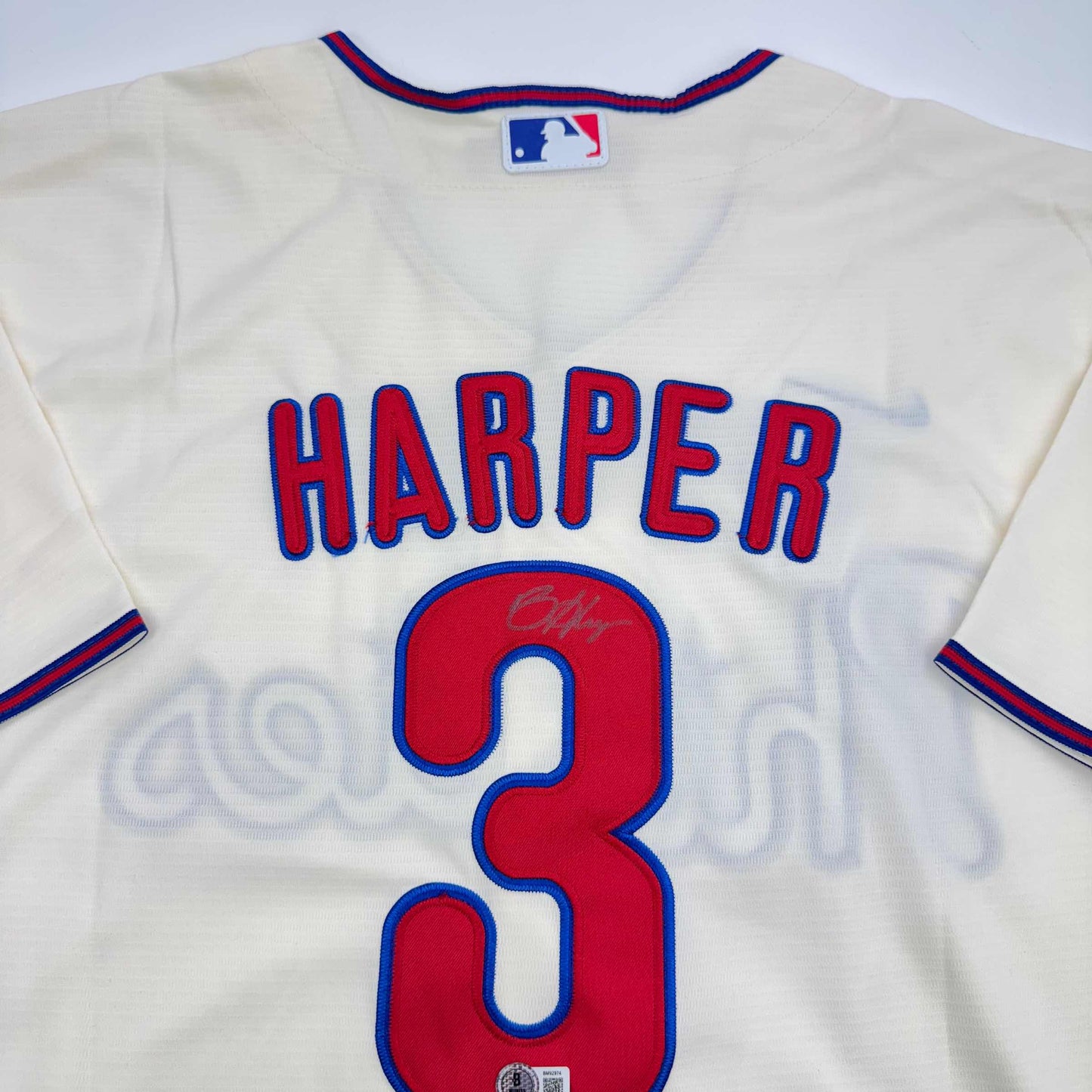 Autographed/Signed Bryce Harper Philadelphia Cream Baseball Jersey Beckett BAS COA