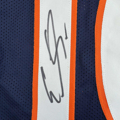Framed Autographed/Signed Emmanuel Sanders 35x39 Denver Blue Football Jersey JSA COA