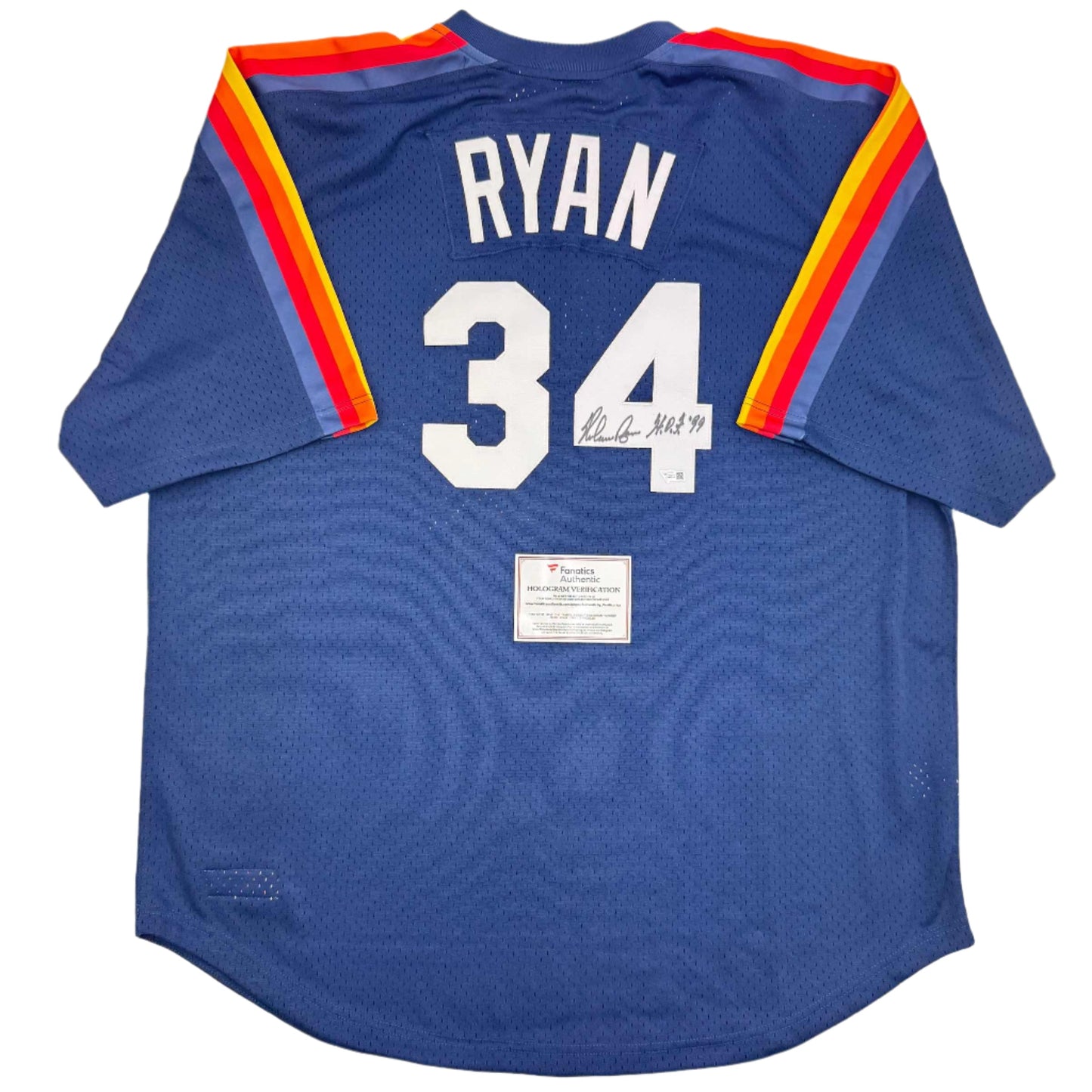 Autographed/Signed Nolan Ryan "HOF 99" Houston Astros Authentic Mitchell & Ness Blue Baseball Jersey Fanatics COA