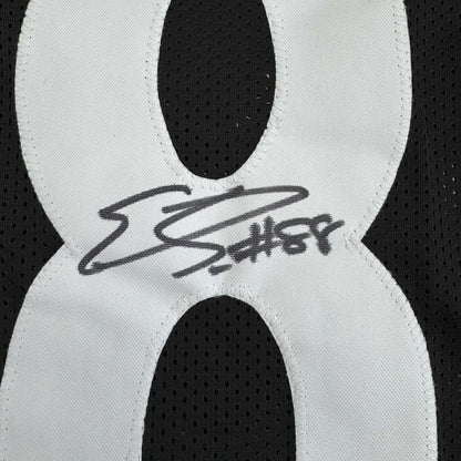 Framed Autographed/Signed Emmanuel Sanders 35x39 Pittsburgh Black Football Jersey JSA COA