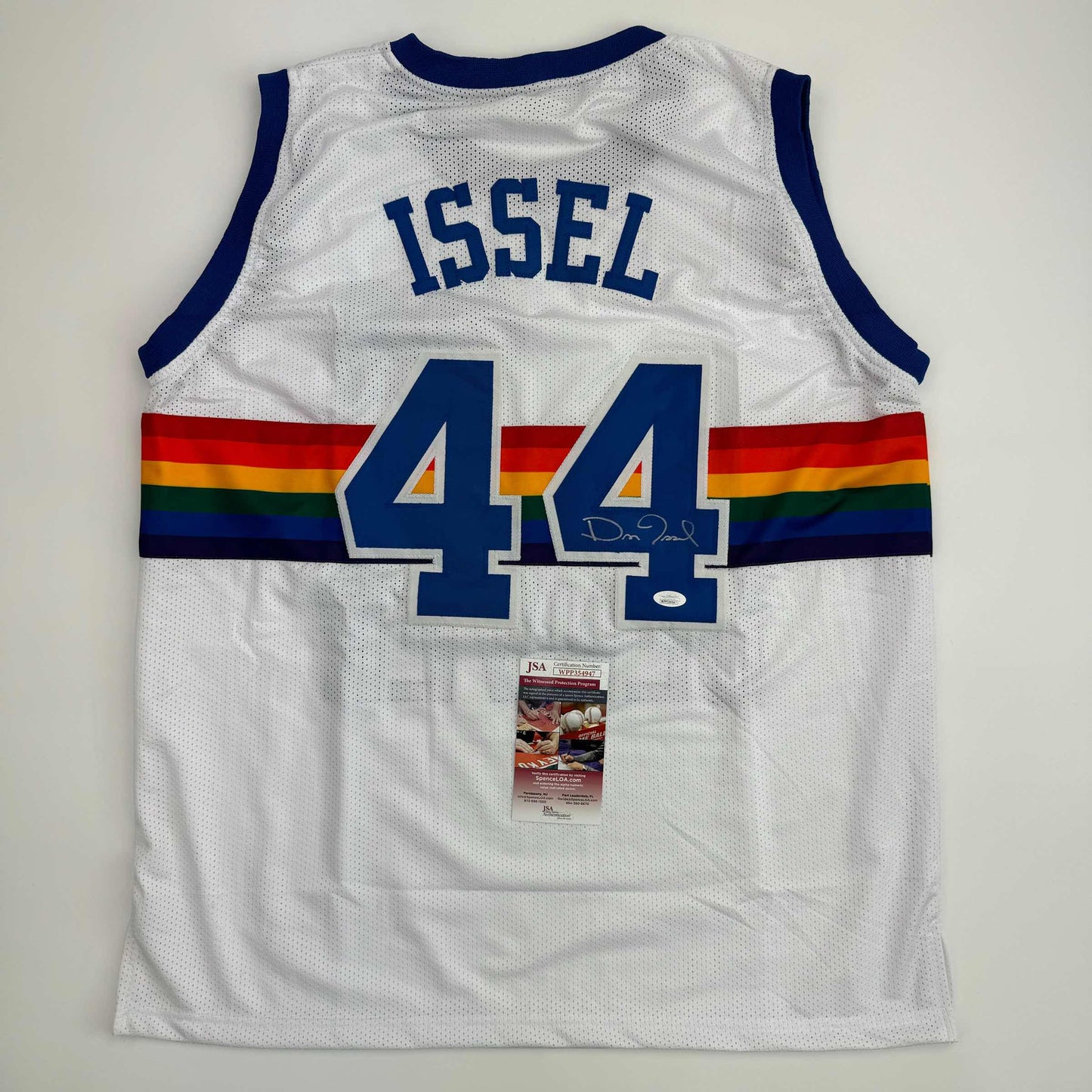 Autographed/Signed Dan Issel Denver White Retro Rainbow Basketball Jersey JSA COA