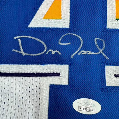 Framed Autographed/Signed Dan Issel 35x39 Denver White Retro Rainbow Basketball Jersey JSA COA