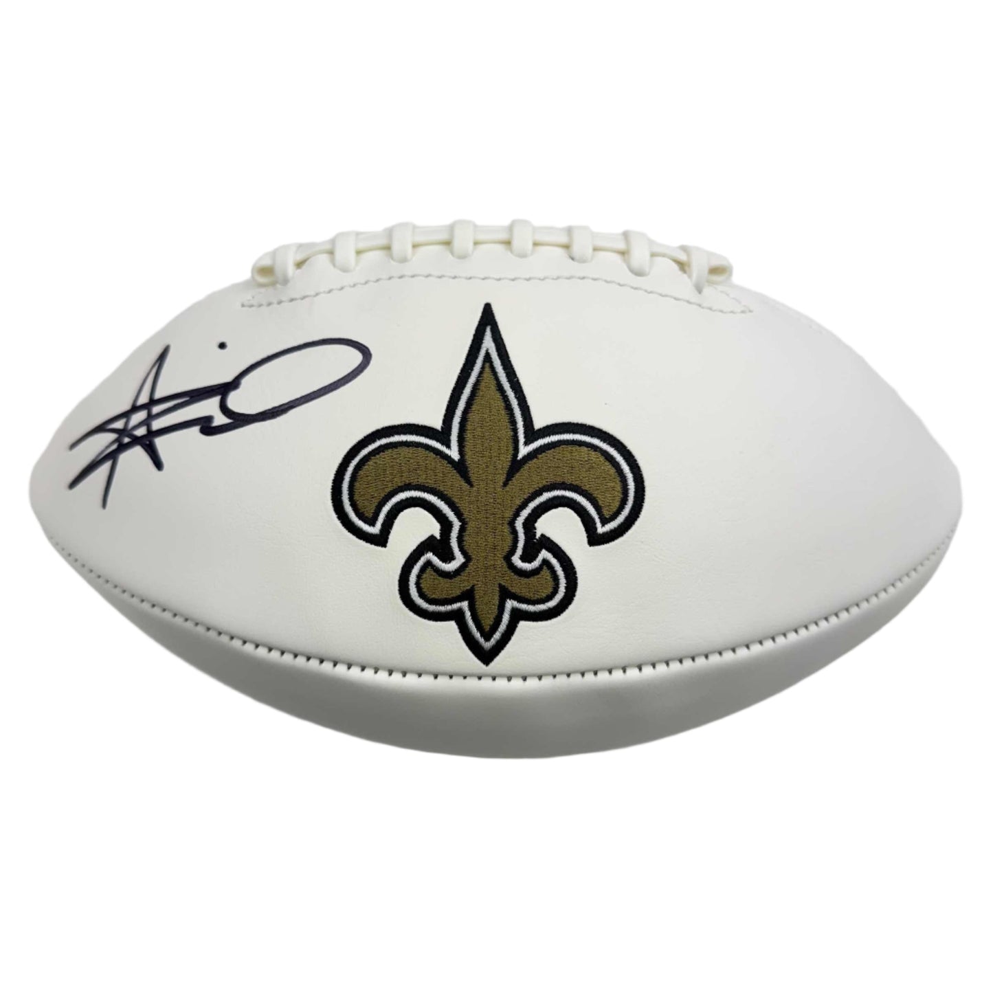 Autographed/Signed Alvin Kamara New Orleans Saints FS White Panel Logo Football Beckett BAS COA
