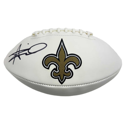 Autographed/Signed Alvin Kamara New Orleans Saints FS White Panel Logo Football Beckett BAS COA