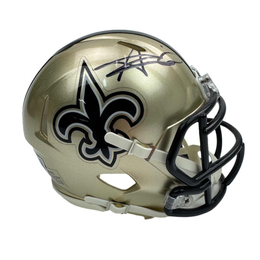 Autographed/Signed Alvin Kamara New Orleans Saints Football Mini Helmet Beckett BAS COA