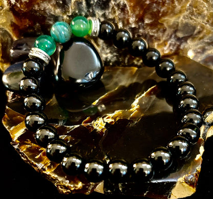 Green Natural Stone Stretchy Bracelet – Handcrafted in Turkey