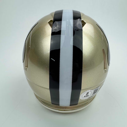 Autographed/Signed Alvin Kamara New Orleans Saints Football Mini Helmet Beckett BAS COA
