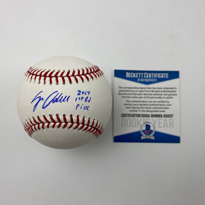 Autographed/Signed Jo Adell 2017 1st Round Pick Rawlings Official Major League Baseball ROML Beckett BAS COA Auto