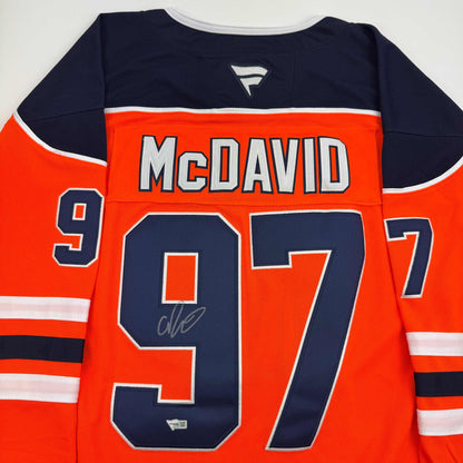 Autographed/Signed Connor McDavid Edmonton Oilers Authentic Orange Hockey Jersey Fanatics COA