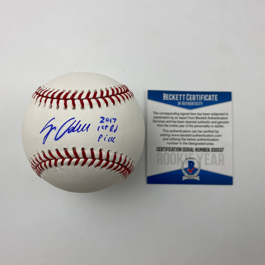 Autographed/Signed Jo Adell 2017 1st Round Pick Rawlings Official Major League Baseball ROML Beckett BAS COA Auto