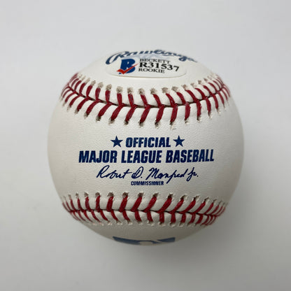 Autographed/Signed Jo Adell 2017 1st Round Pick Rawlings Official Major League Baseball ROML Beckett BAS COA Auto