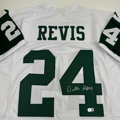 Autographed/Signed Darrelle Revis New York White Football Jersey Beckett BAS COA