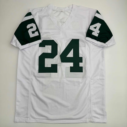 Autographed/Signed Darrelle Revis New York White Football Jersey Beckett BAS COA