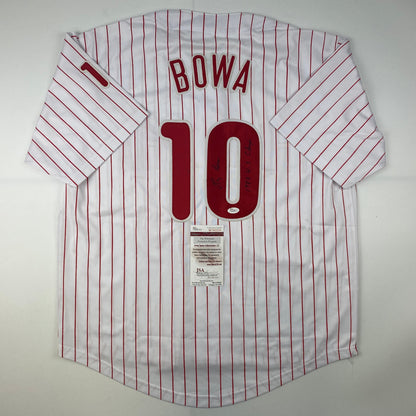 Autographed/Signed Larry Bowa 1980 WS Champs Philadelphia Pinstripe Baseball Jersey JSA COA