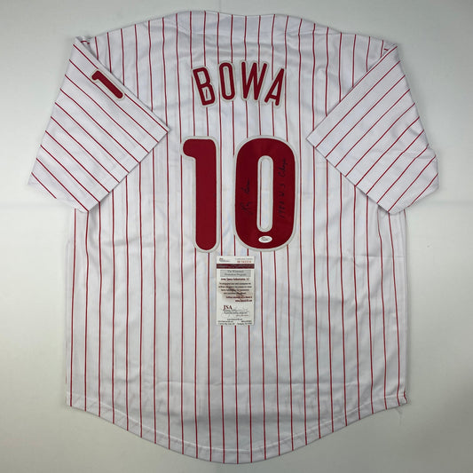 Autographed/Signed Larry Bowa 1980 WS Champs Philadelphia Pinstripe Baseball Jersey JSA COA