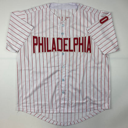 Autographed/Signed Larry Bowa 1980 WS Champs Philadelphia Pinstripe Baseball Jersey JSA COA