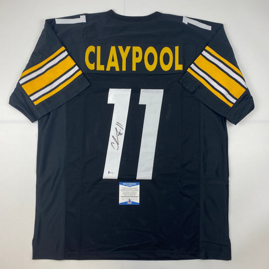 Autographed/Signed Chase Claypool Pittsburgh Black Football Jersey Beckett BAS COA