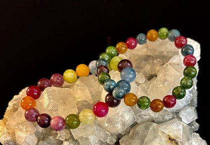 Natural Multicolor Tourmaline Bracelet – 8mm or 10mm Beads for Energy, Protection & Joy