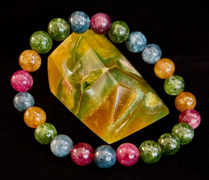Natural Multicolor Tourmaline Bracelet – 8mm or 10mm Beads for Energy, Protection & Joy