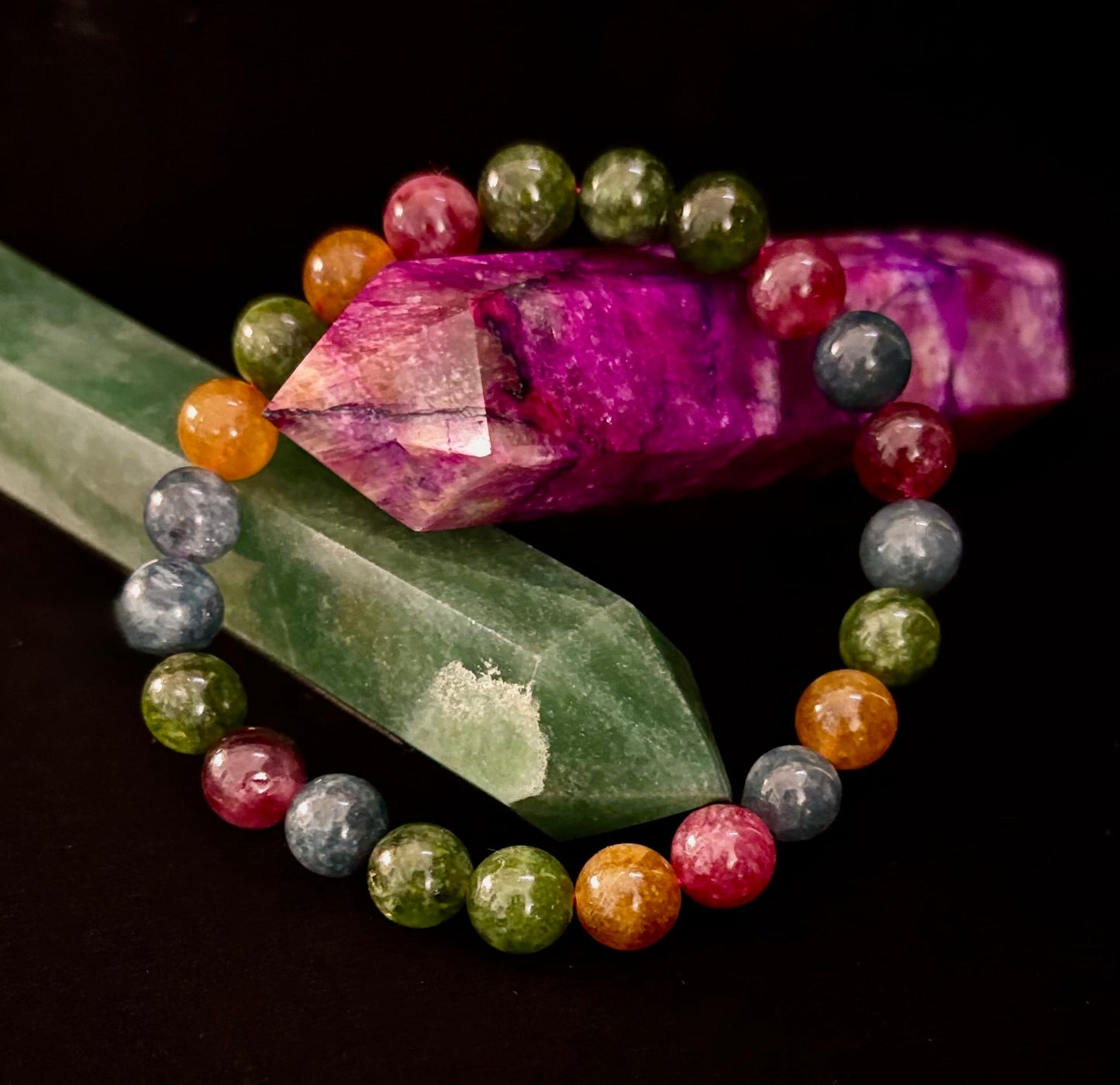 Natural Multicolor Tourmaline Bracelet – 8mm or 10mm Beads for Energy, Protection & Joy
