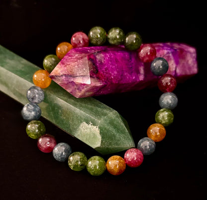 Reiki-Infused Natural Multicolor Tourmaline Bracelet for All-Chakra Balance, Protection & Emotional Harmony (8mm & 10mm)