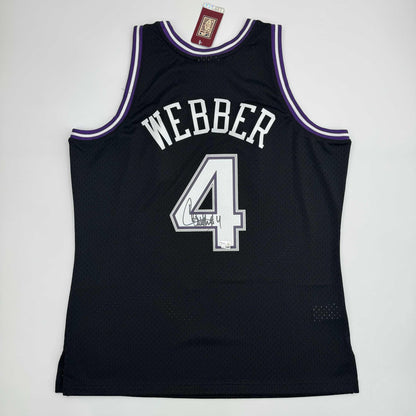 Autographed/Signed Chris Webber Sacramento Black Basketball Mitchell & Ness Jersey Fanatics COA