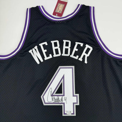 Autographed/Signed Chris Webber Sacramento Black Basketball Mitchell & Ness Jersey Fanatics COA