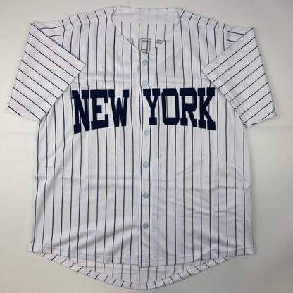 Autographed/Signed Yogi Berra New York Pinstripe Baseball Jersey JSA COA