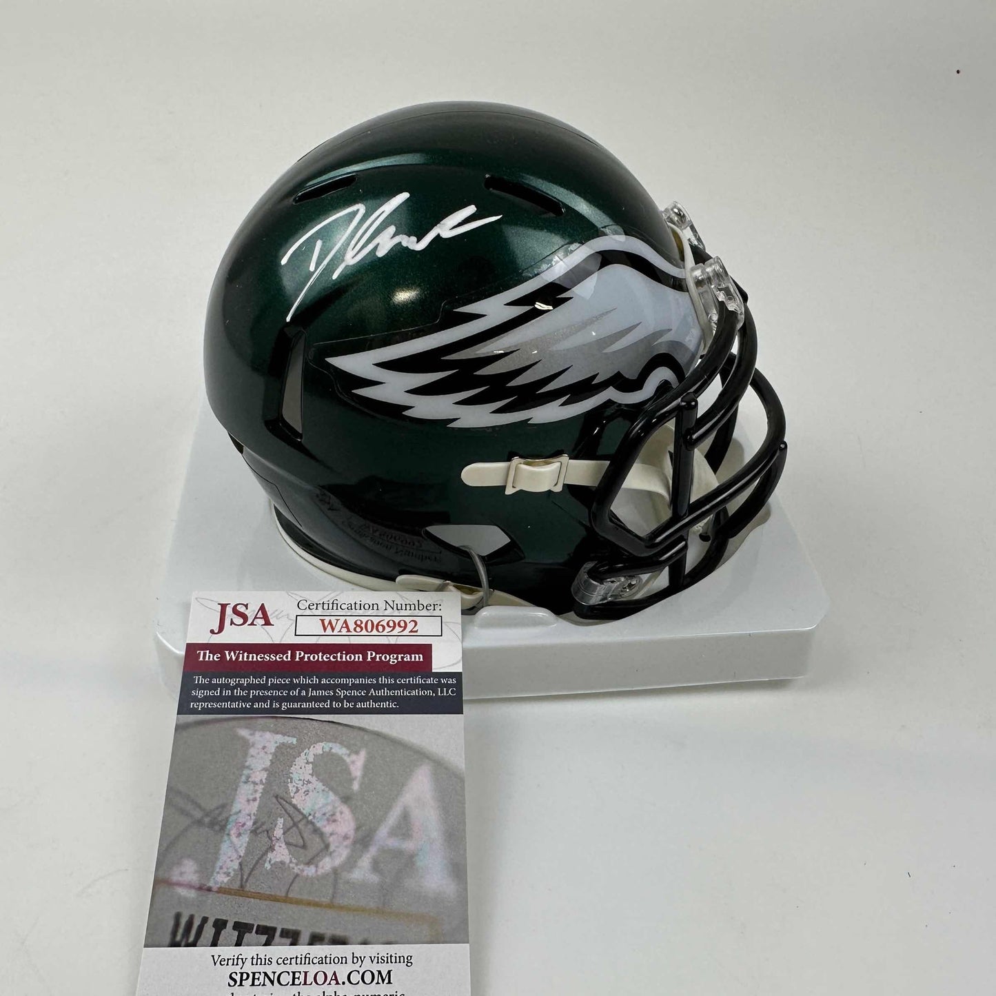Autographed/Signed D'Andre Swift Philadelphia Eagles Mini Football Helmet JSA COA