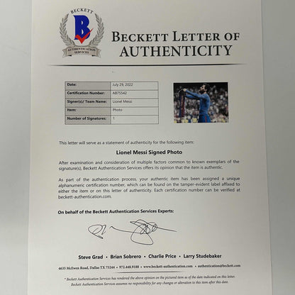 Autographed/Signed Lionel Leo Messi FC Barcelona 12x16 Soccer Photo Beckett BAS COA #3