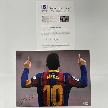 Autographed/Signed Lionel Leo Messi FC Barcelona 12x16 Soccer Photo Beckett BAS COA #1