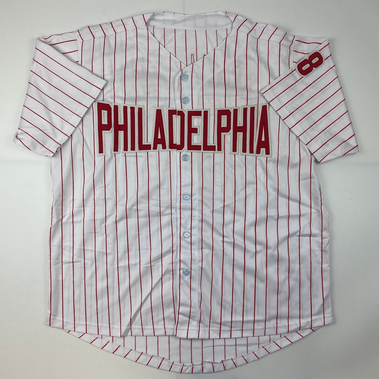 Autographed/Signed Curt Schilling Philadelphia Pinstripe Baseball Jersey JSA COA