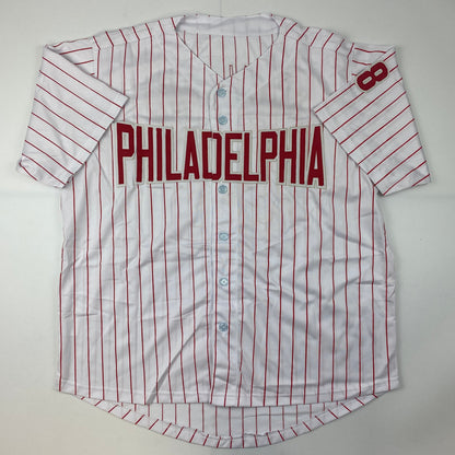 Autographed/Signed Curt Schilling Philadelphia Pinstripe Baseball Jersey JSA COA